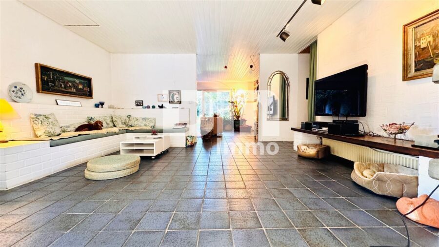 Einfamilienhaus im Bungalow-Stil + Nutzflächen / Pool / Terrasse auf riesigem Traumgrundstück - EG Offener Wohn / Essbereich / Vorraum mit Kamin